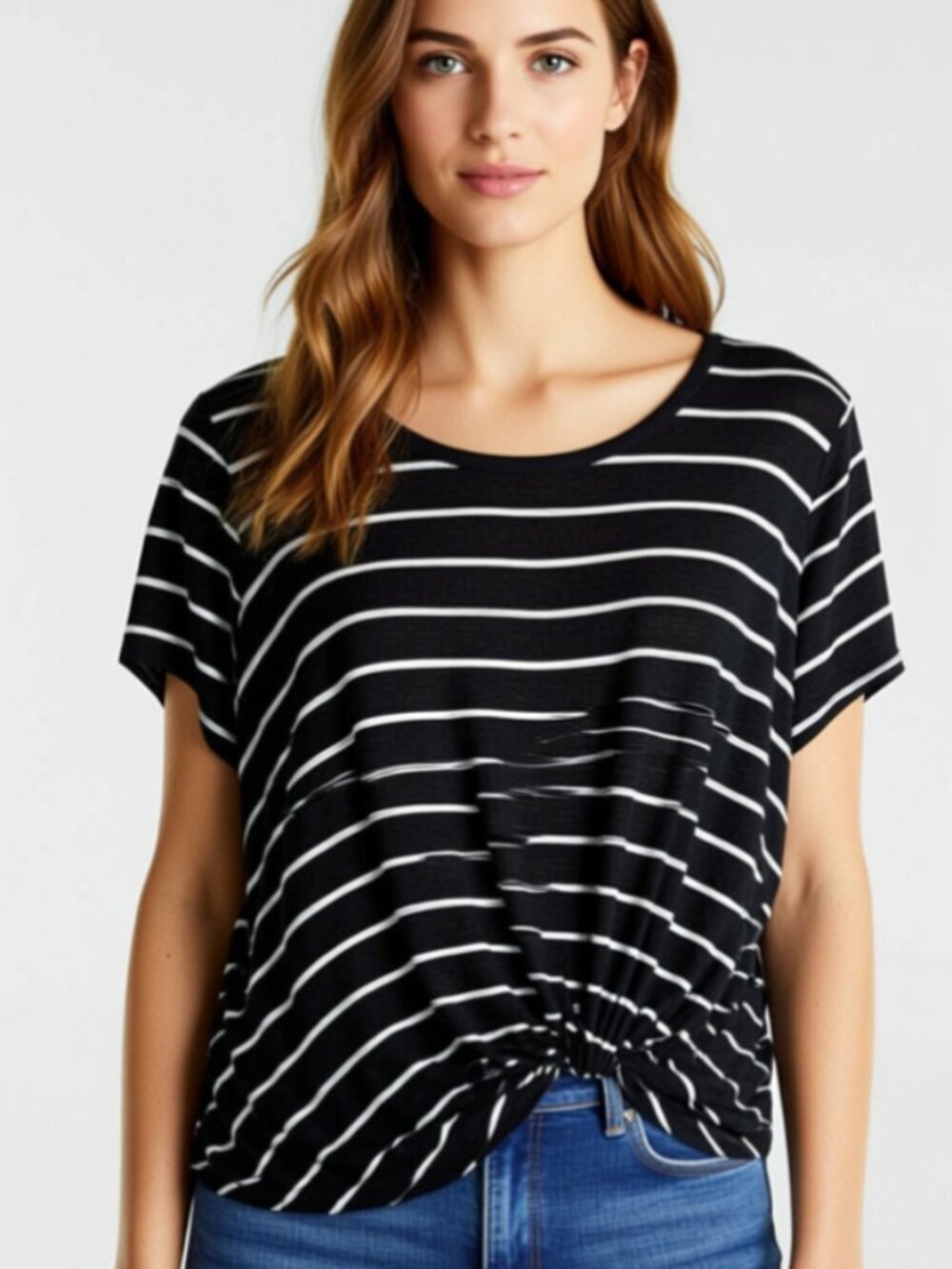 Nine Britton Women's Shirt Charcoal Grey & White Stripe, 1X (B22)